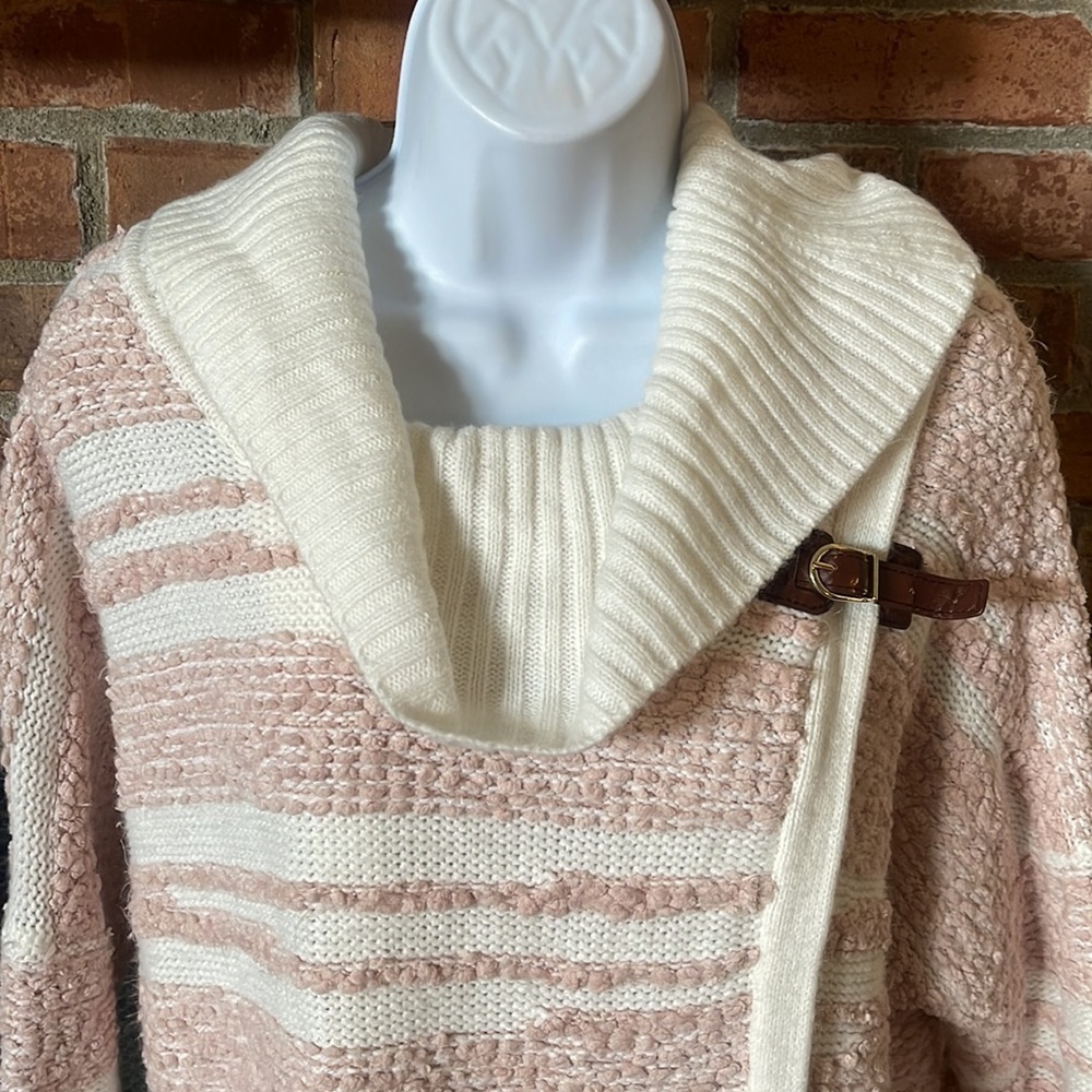 Calvin Klein Pink & White Cowl Neck Sweater Cape - Picture 3 of 7